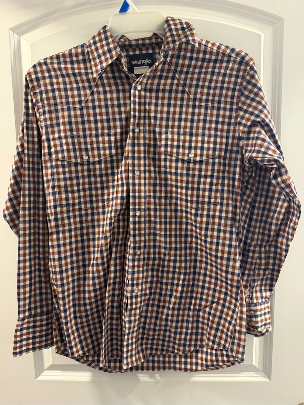 Wrangler Plaid Button-Down Shirt in Brown and Blue